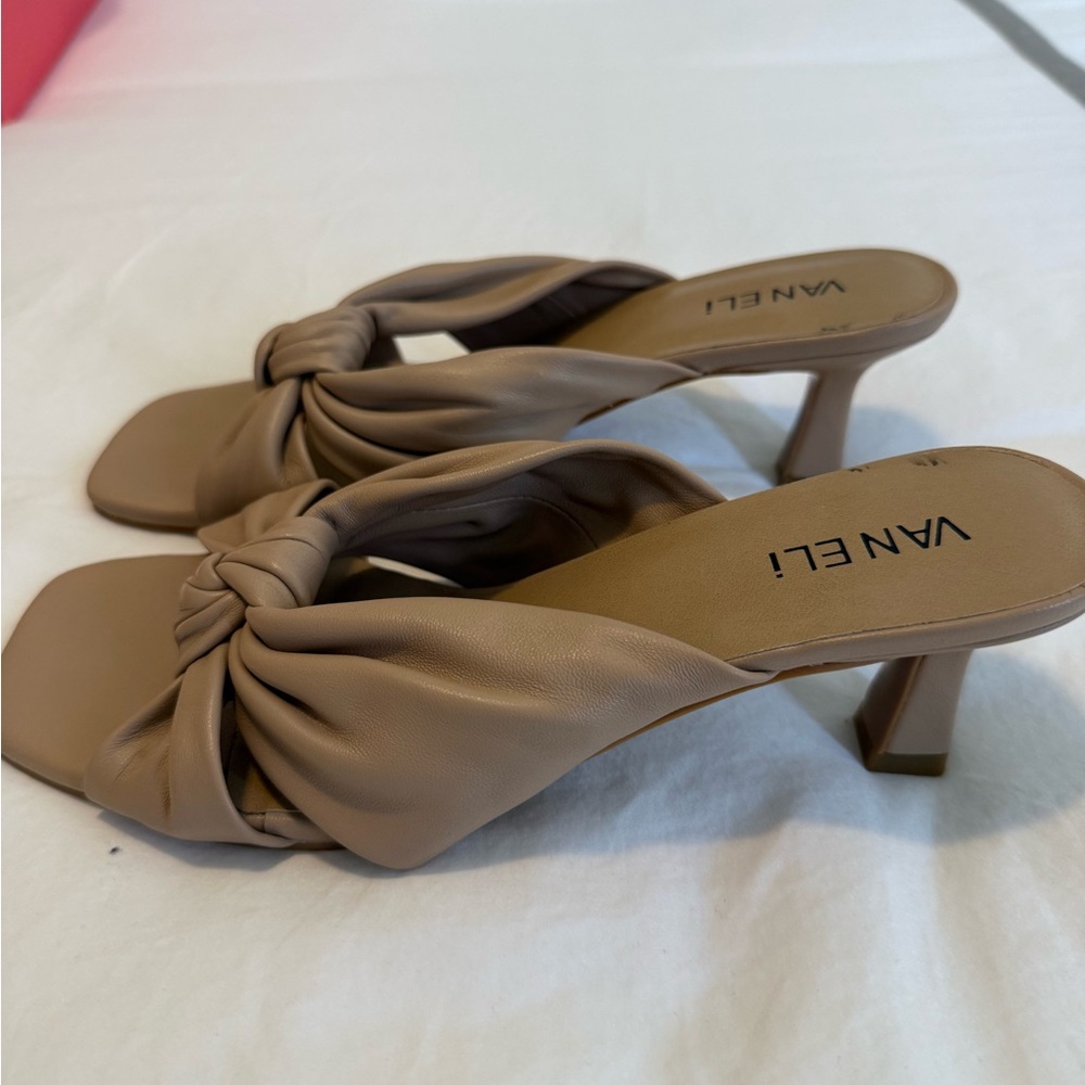 Vaneli Tan Sandals with Kitten Heel and Minimalist Design